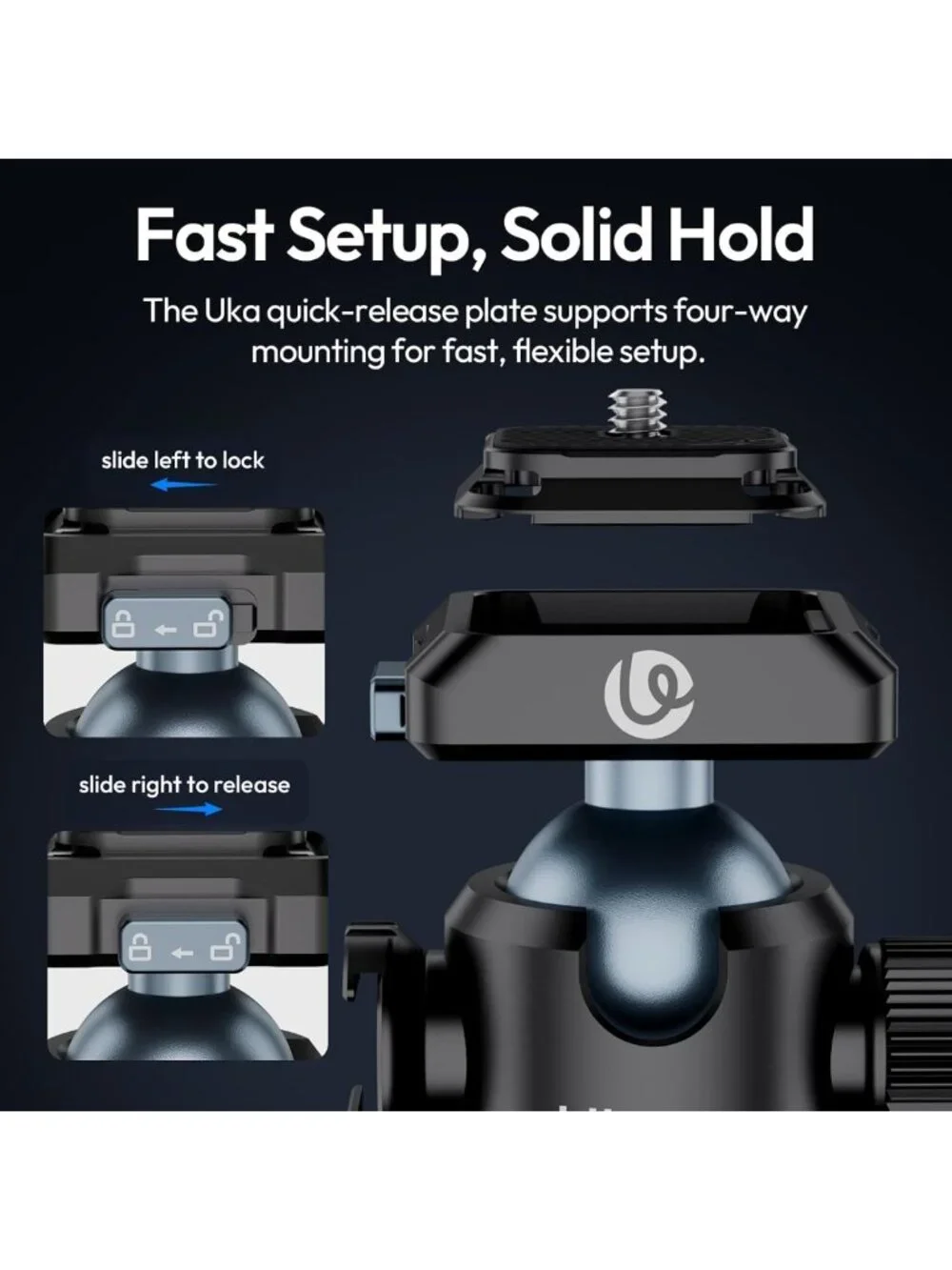 Adjustable Tripod Ball Head Mount, 1/4 & 3/8 Inch, Quick Release for Cameras